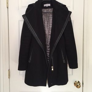 Calvin Klein Wool & Faux-Leather Coat